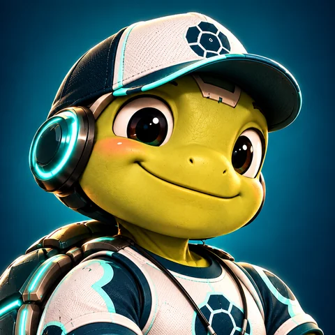 Milton the turtle smiling in a Milton cap